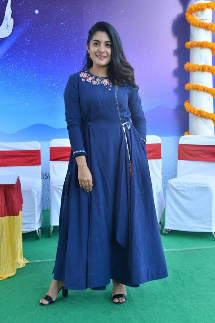 Nivetha Thomas Stills In Blue Dress At Tamil Movie Opening 13